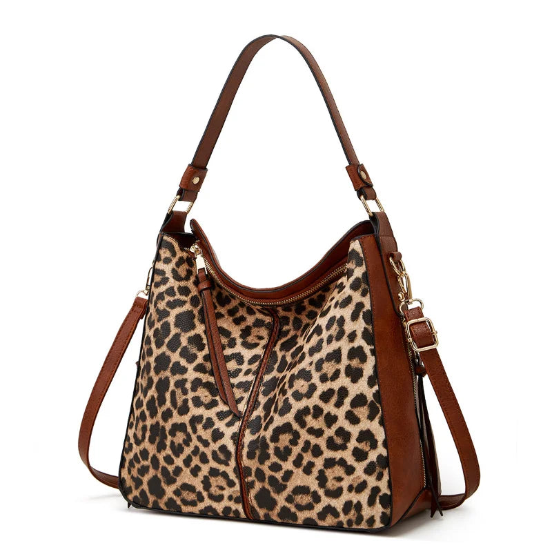 Large Women's Genuine Leopard Leather Bag