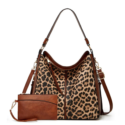 Large Women's Genuine Leopard Leather Bag