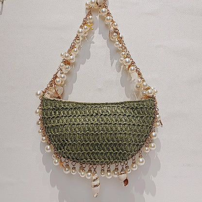 Chic Beach Bag with Pearls and Shells