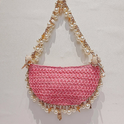 Chic Beach Bag with Pearls and Shells