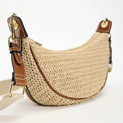 Small Half Moon Straw Bag